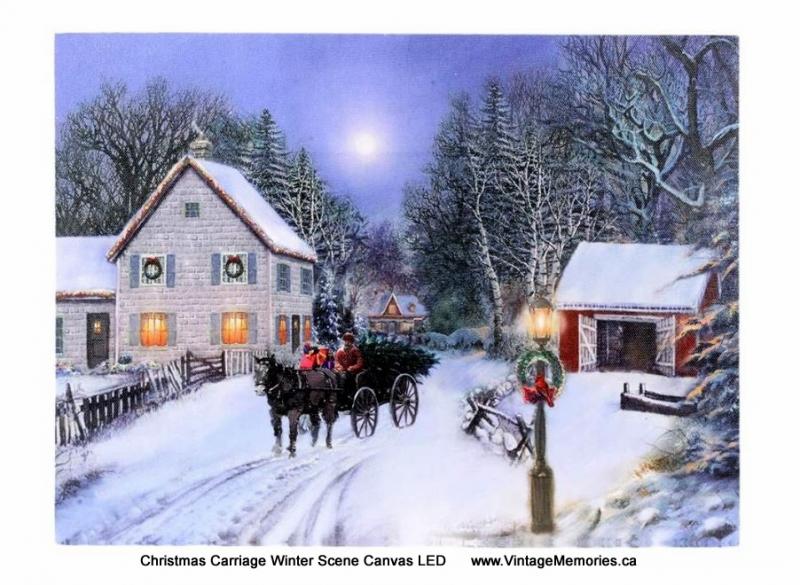 Christmas Carriage Winter Scene Canvas LED 