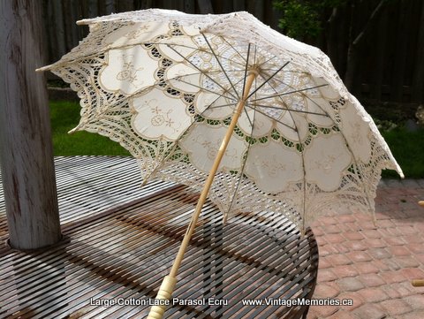 Large Cotton Lace Parasol Ecru