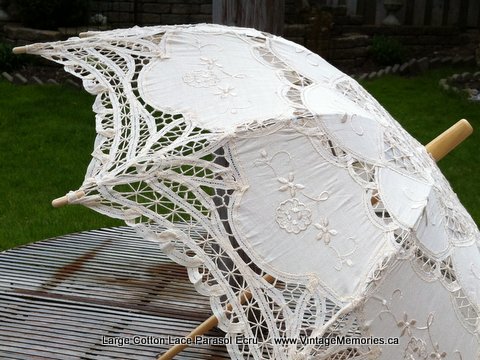 Large Cotton Lace Parasol ecru