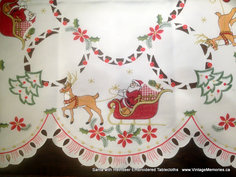 Embroidered Christmas Tablecloth - Embroidered Santa Claus, Reindeer (140*200cm)