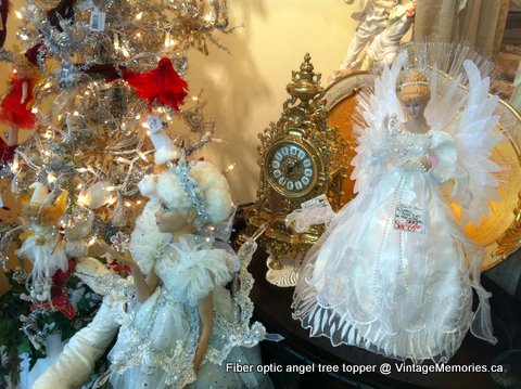 fiber optic angel tree topper with brass clock